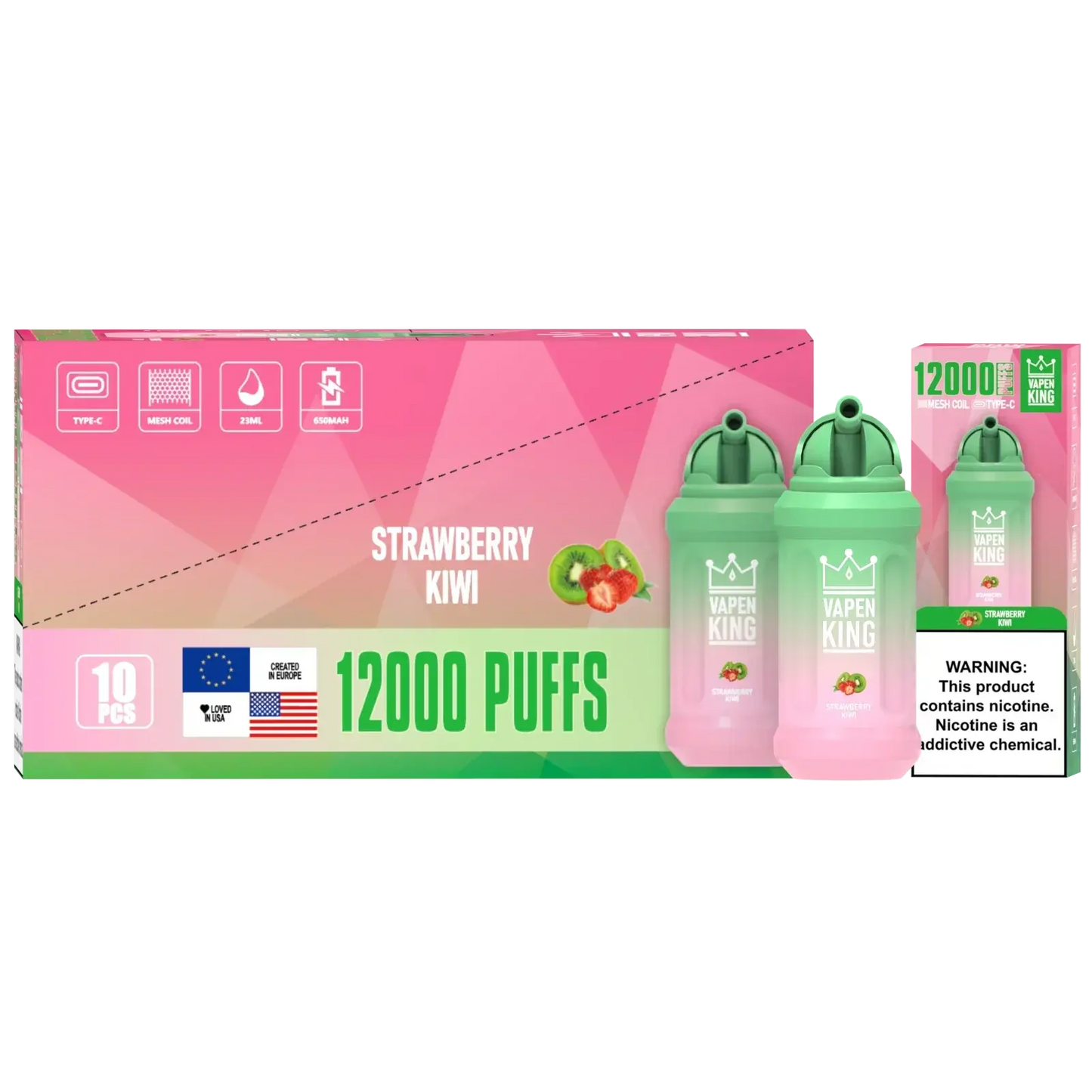 Vapen King Strawberry Kiwi 12000 - Pack de 10