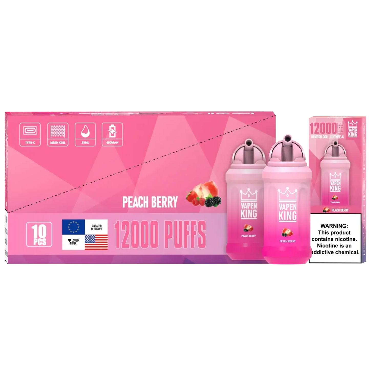 Vapen King Peach Berry 12000 - Pack de 10