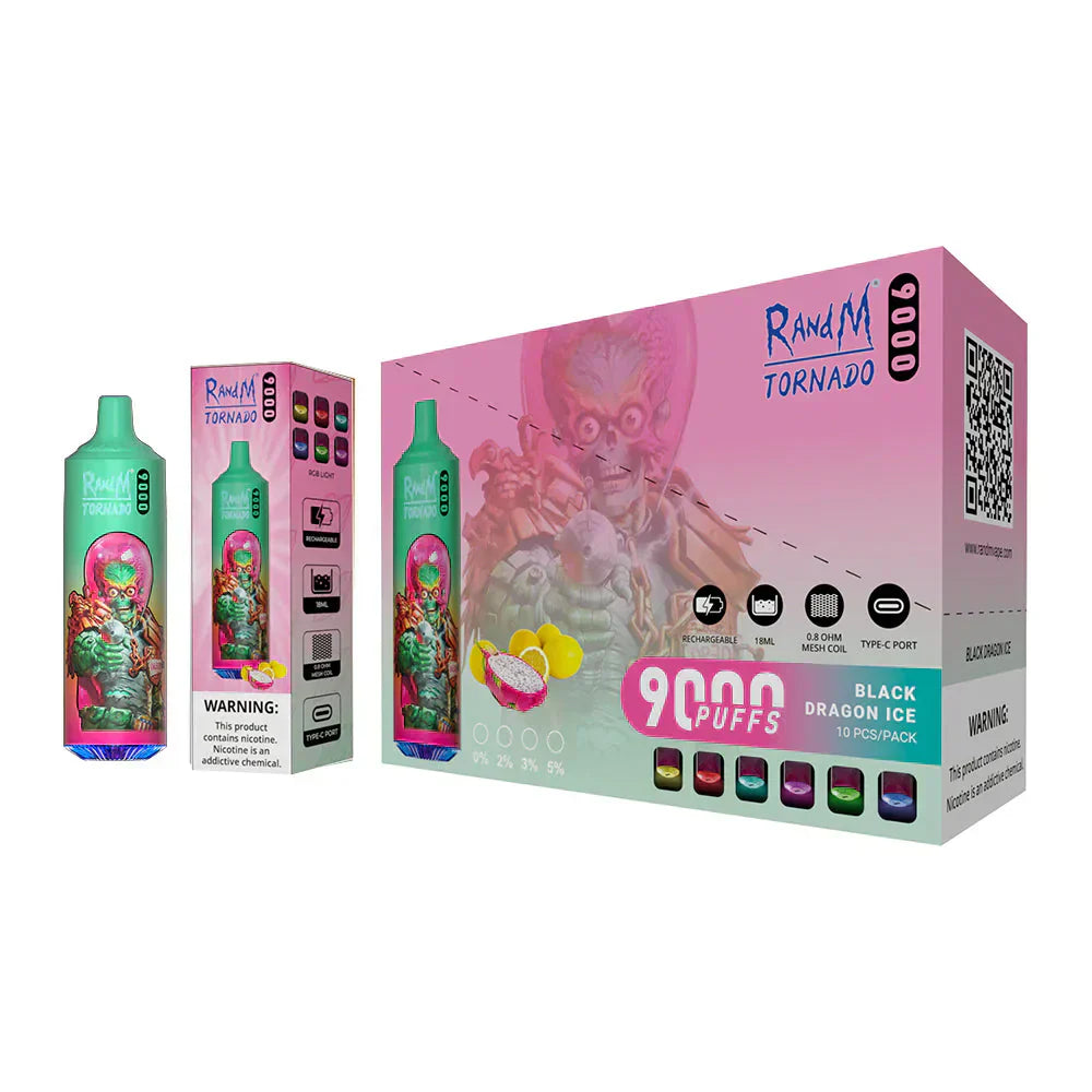 RandM Tornado Black Dragon Ice 9000 - Pack de 10