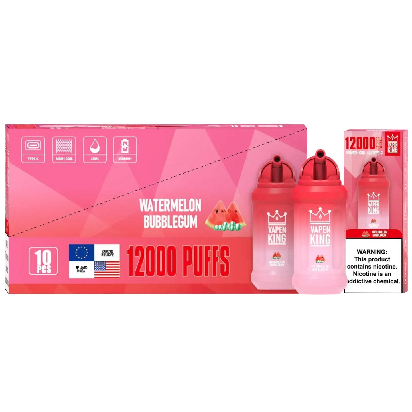 Vapen King Watermelon Bubble Gum 12000 - Pack de 10