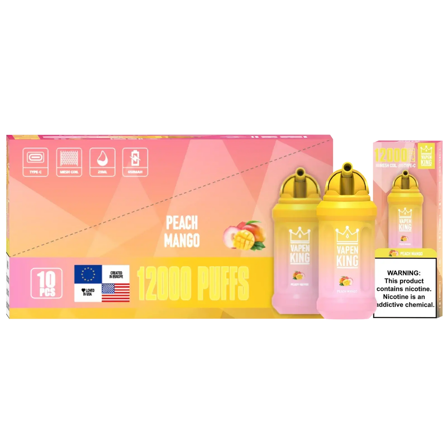 Vapen King Peach Mango 12000 - Pack de 10