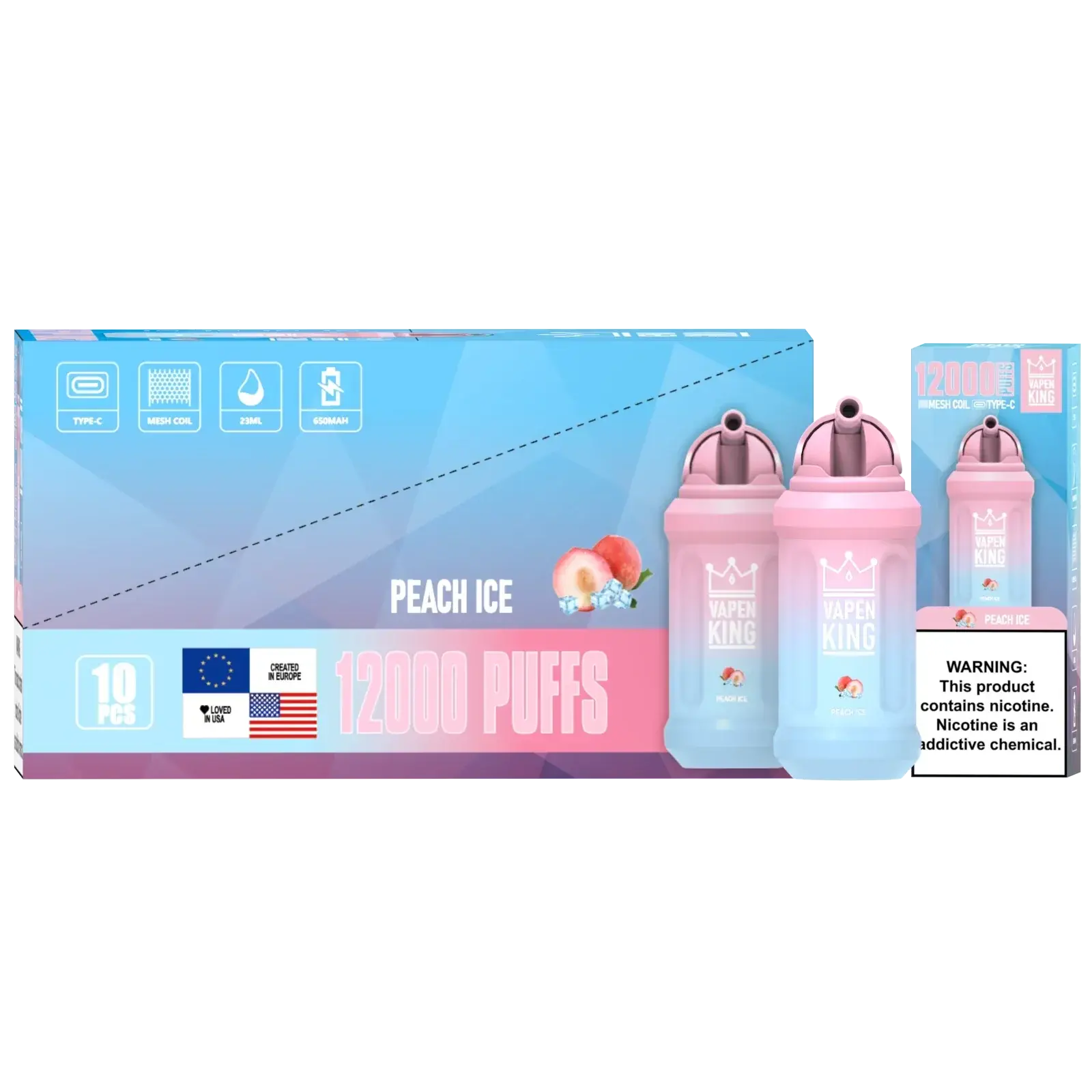 Vapen King Peach Ice 12000 - Pack de 10